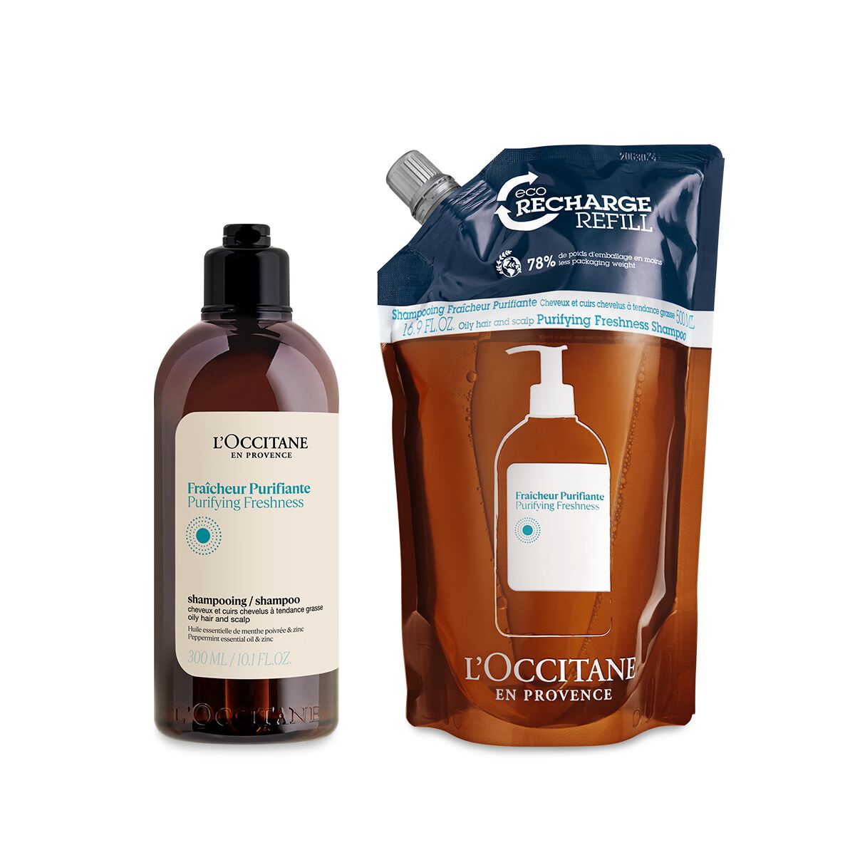 Duo Pure Frische Shampoo 300ml und Nachfüllpackung - L'Occitane en Provence