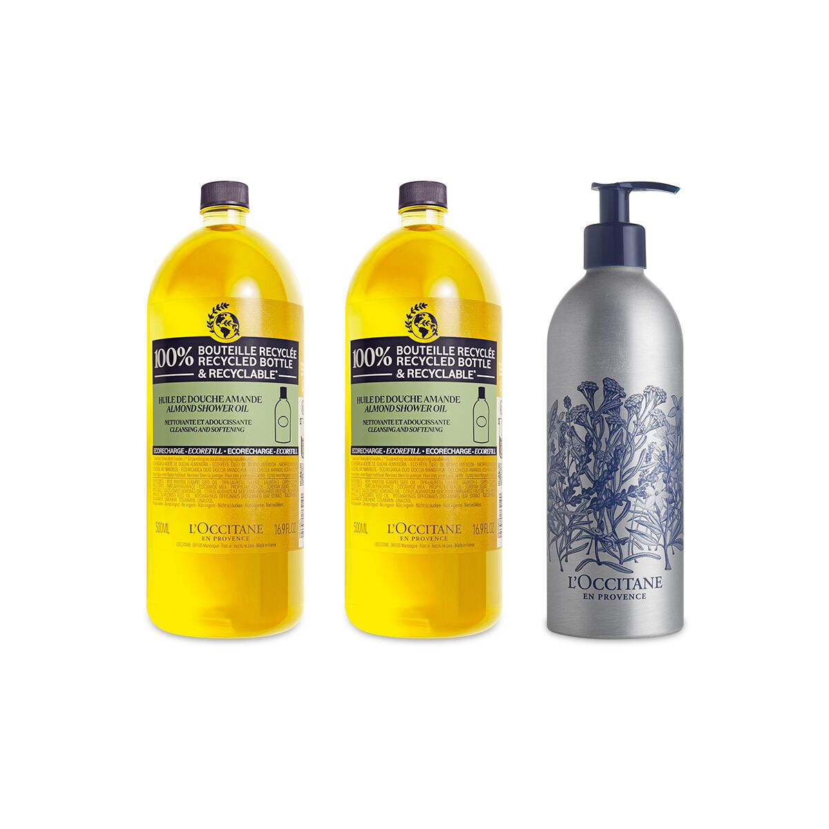 Trio Mandel Duschöl Nachfüllpackungen & Aluminiumflasche - L'Occitane en Provence